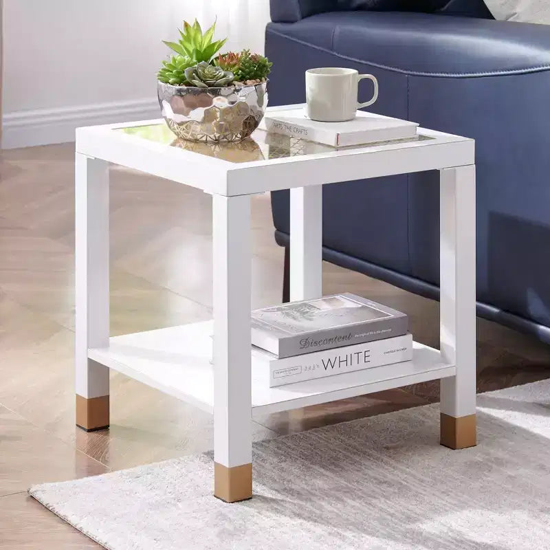 Probe Hues Mid-Century Metal & Glass End Table - Storage Shelf & Sofa-Side Height