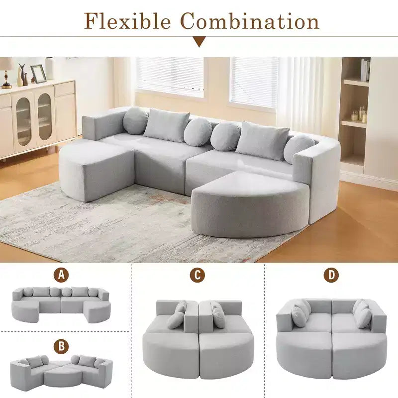 Whisen Boneless Couch Modular Sectional Sofa & Compression Sofa with Deep Seating and Curved Design