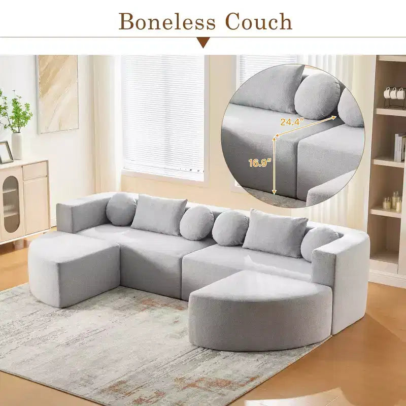 Whisen Boneless Couch Modular Sectional Sofa & Compression Sofa with Deep Seating and Curved Design