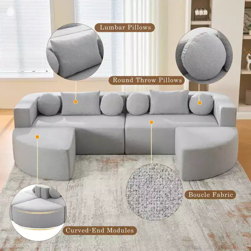 Whisen Boneless Couch Modular Sectional Sofa & Compression Sofa with Deep Seating and Curved Design