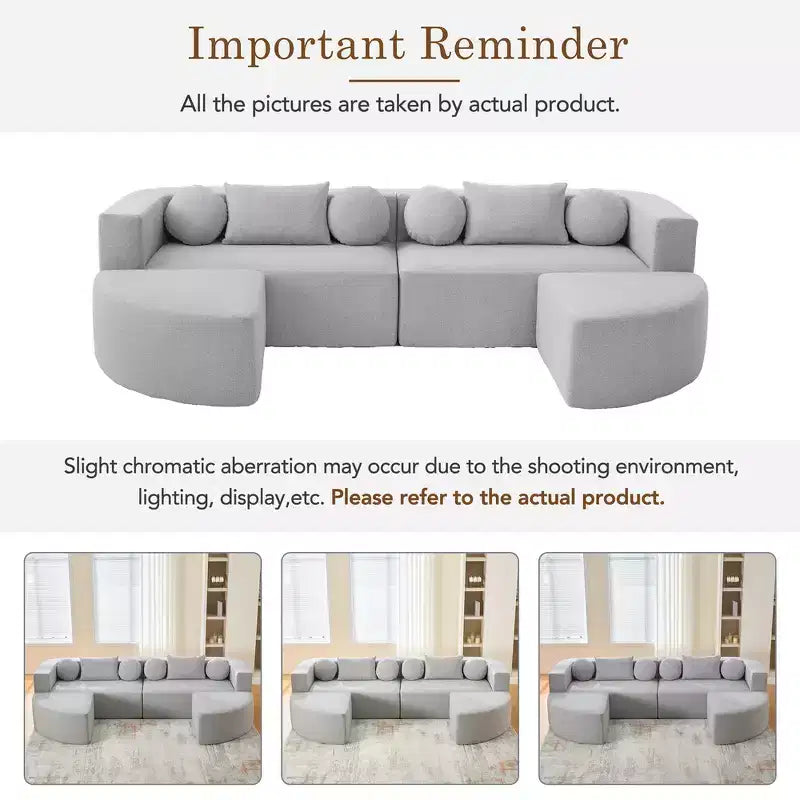 Whisen Boneless Couch Modular Sectional Sofa & Compression Sofa with Deep Seating and Curved Design