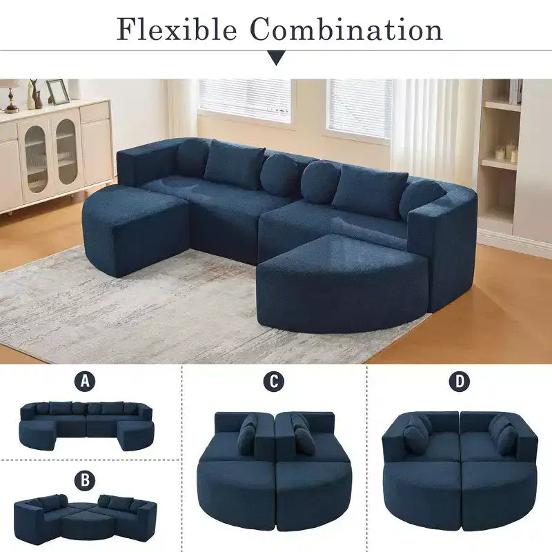 Whisen Boneless Couch Modular Sectional Sofa & Compression Sofa with Deep Seating and Curved Design