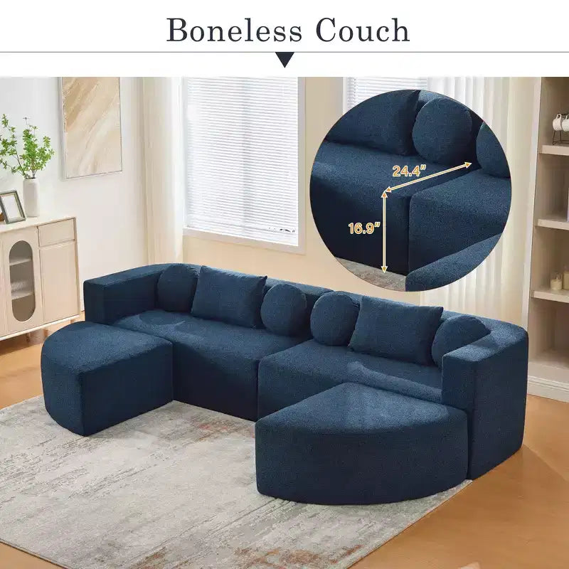 Whisen Boneless Couch Modular Sectional Sofa & Compression Sofa with Deep Seating and Curved Design