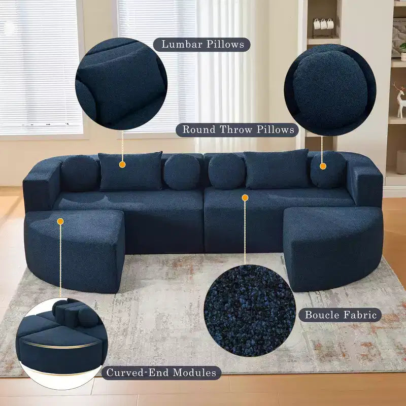 Whisen Boneless Couch Modular Sectional Sofa & Compression Sofa with Deep Seating and Curved Design