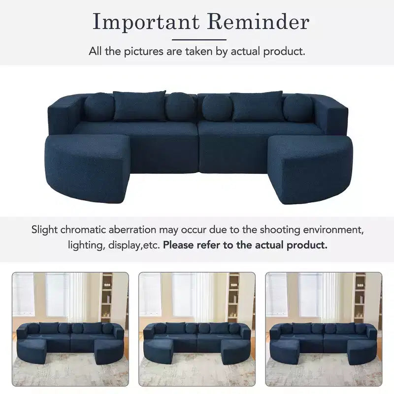 Whisen Boneless Couch Modular Sectional Sofa & Compression Sofa with Deep Seating and Curved Design