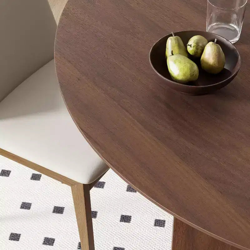 PexFix 42 x42 Solid Wood Round Dining Table with Walnut Finish and Elegant Arched Legs for Modern Dining Rooms & Kitchens