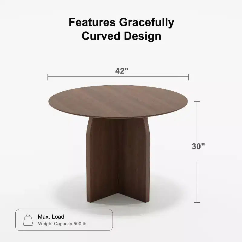 PexFix 42 x42 Solid Wood Round Dining Table with Walnut Finish and Elegant Arched Legs for Modern Dining Rooms & Kitchens