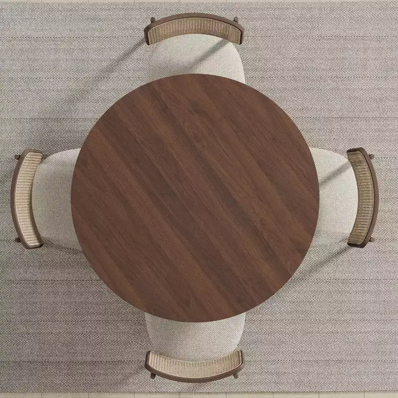 PexFix 42 x42 Solid Wood Round Dining Table with Walnut Finish and Elegant Arched Legs for Modern Dining Rooms & Kitchens