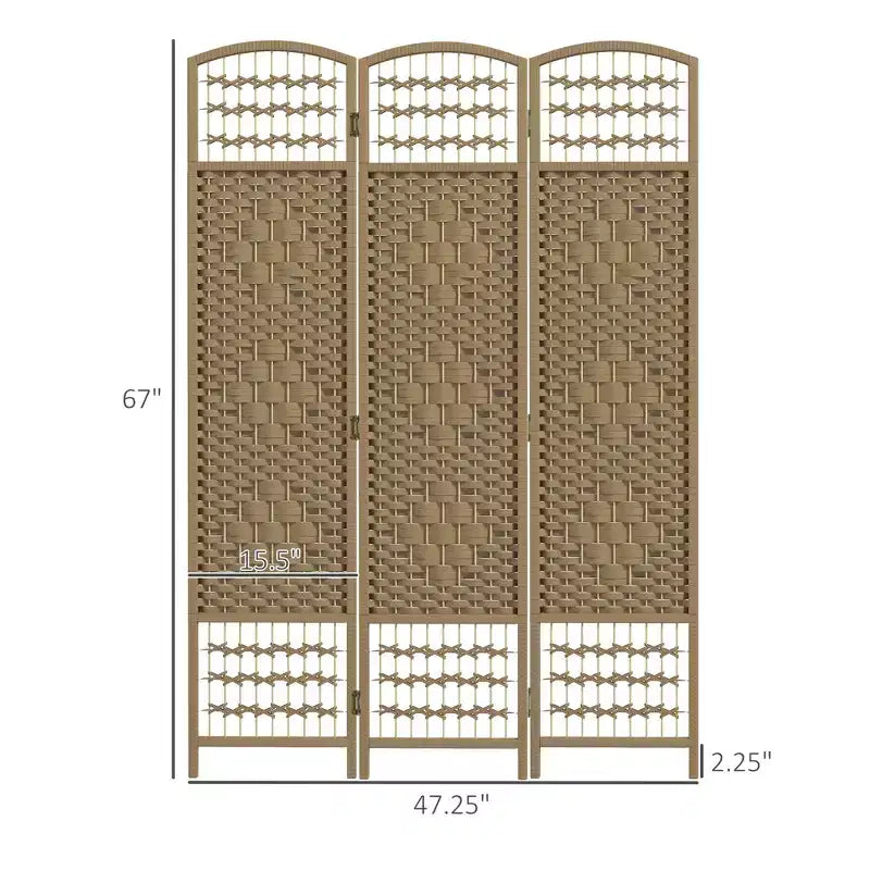 MAYEERTY 3 Panel Bamboo Room Divider Folding Screen Natural Wood 47.25x0.5x67