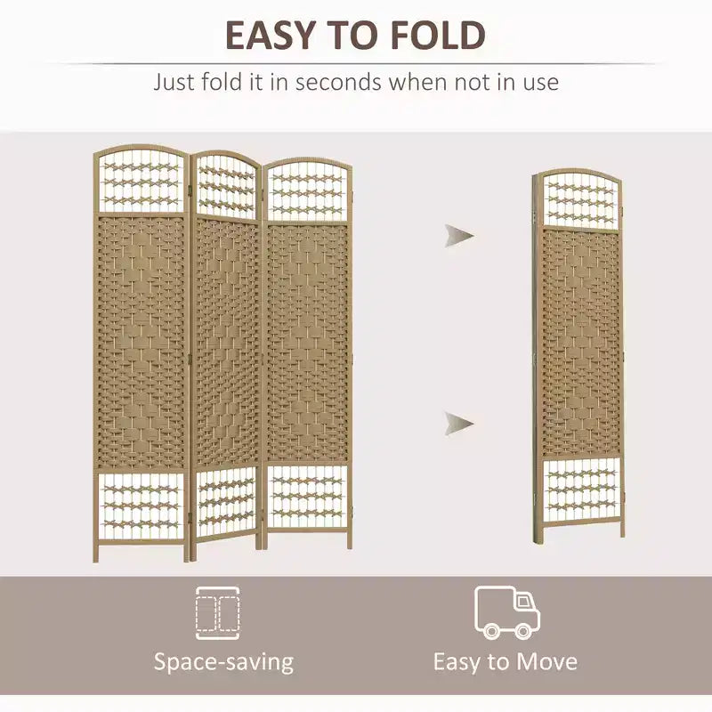 MAYEERTY 3 Panel Bamboo Room Divider Folding Screen Natural Wood 47.25x0.5x67