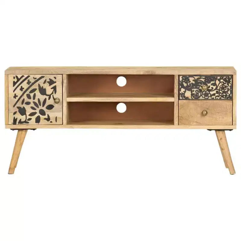 vidaXL TV Stand Natural Mango Wood with Black Accents