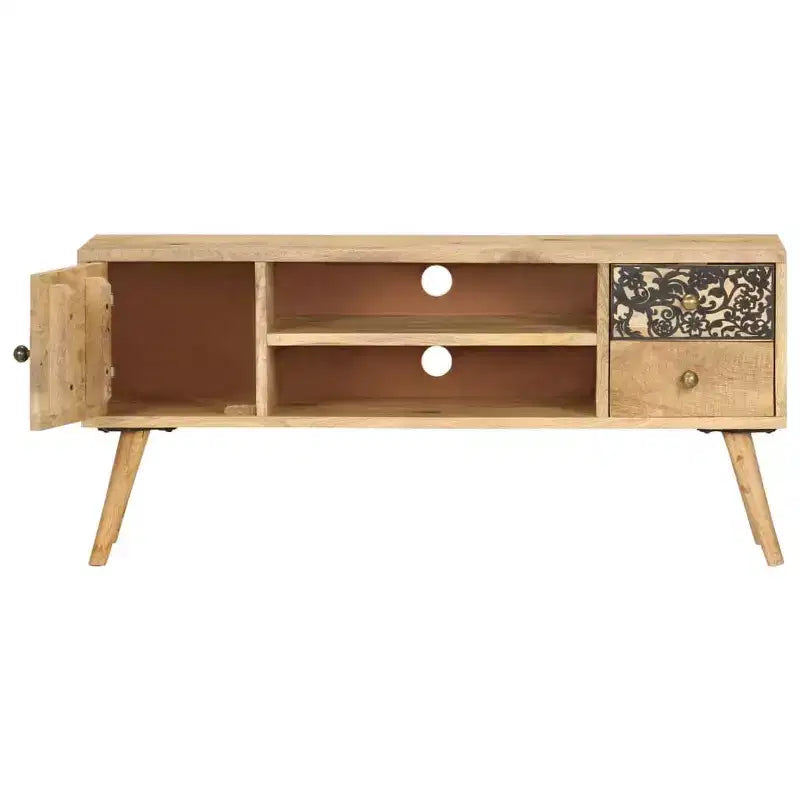 vidaXL TV Stand Natural Mango Wood with Black Accents
