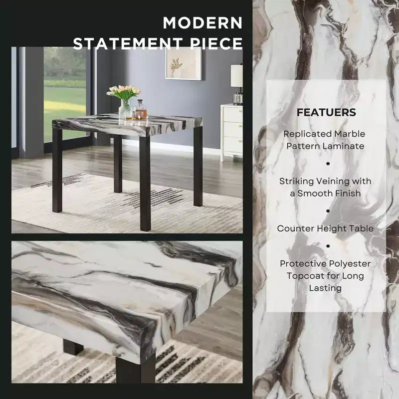 Roundhill Furniture Cavira Modern Faux Marble Counter Height Dining Table