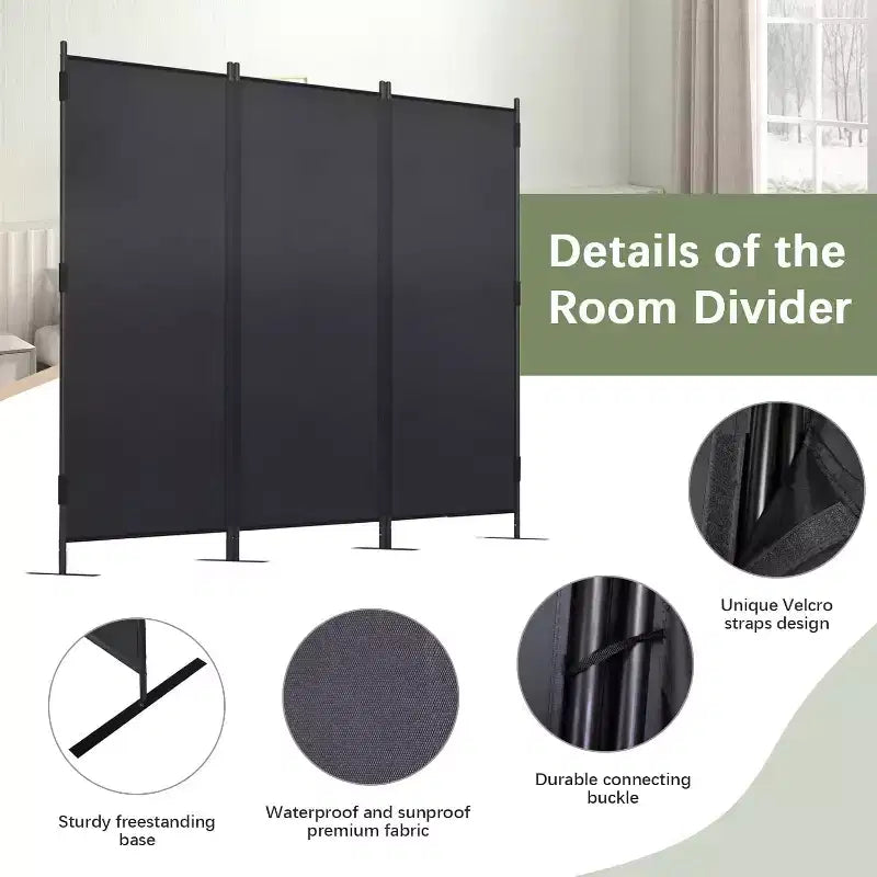 Sandinrayli 6Ft Room Divider Privacy Screen 2 Pack , Black