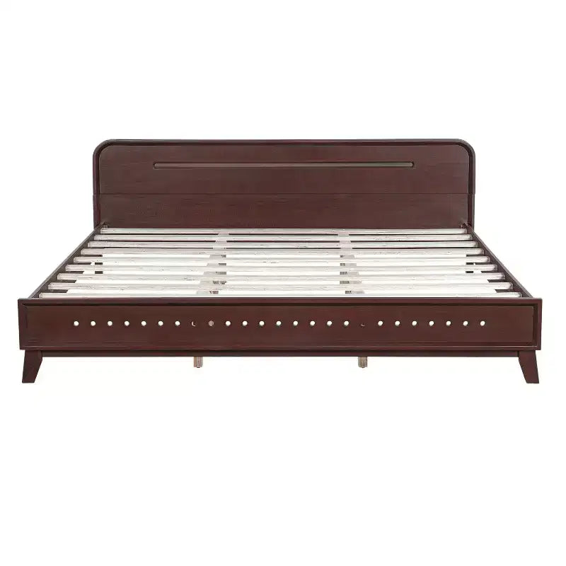 The Misty Moon 82.7 X 77.6 Dark Walnut King Size Pine And Solid Wood Bed No Box Spring Needed