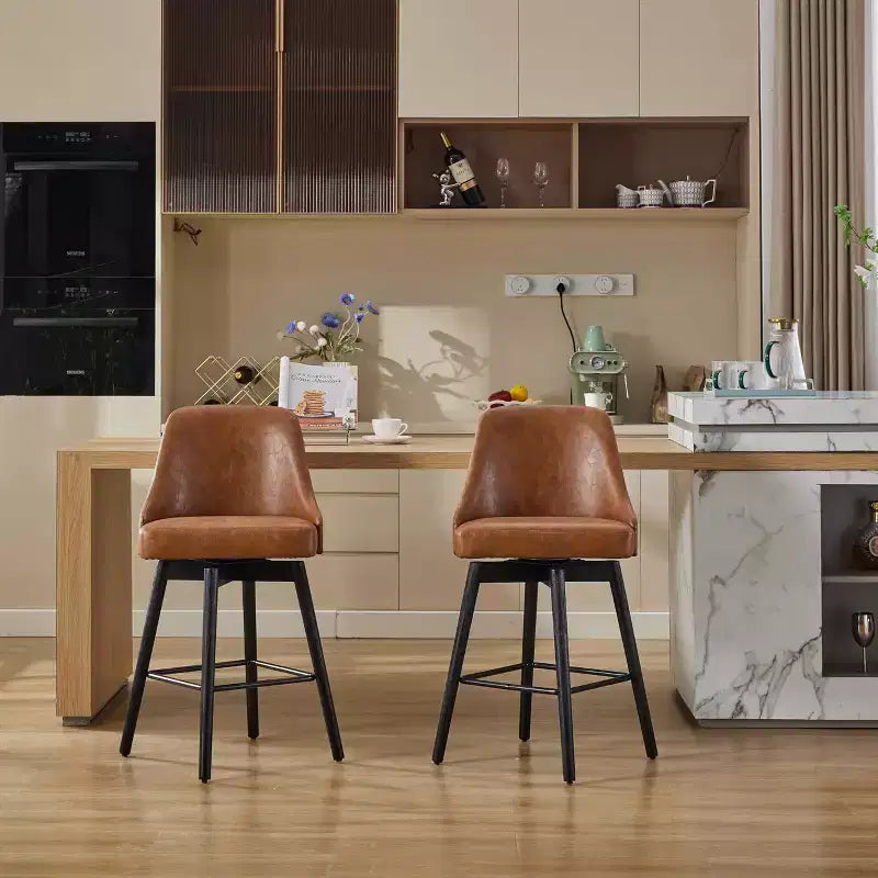 26 Counter Height Barstools,Mid Century Bar Chairs with Back & Wood Legs for Dining Room Kitchen Island