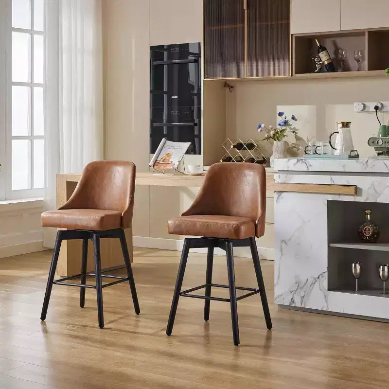 26 Counter Height Barstools,Mid Century Bar Chairs with Back & Wood Legs for Dining Room Kitchen Island