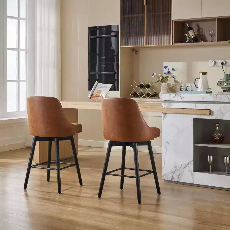 26 Counter Height Barstools,Mid Century Bar Chairs with Back & Wood Legs for Dining Room Kitchen Island