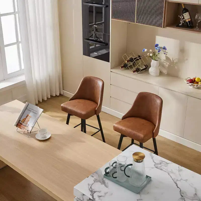26 Counter Height Barstools,Mid Century Bar Chairs with Back & Wood Legs for Dining Room Kitchen Island