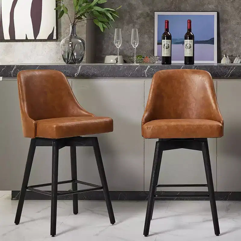 26 Counter Height Barstools,Mid Century Bar Chairs with Back & Wood Legs for Dining Room Kitchen Island