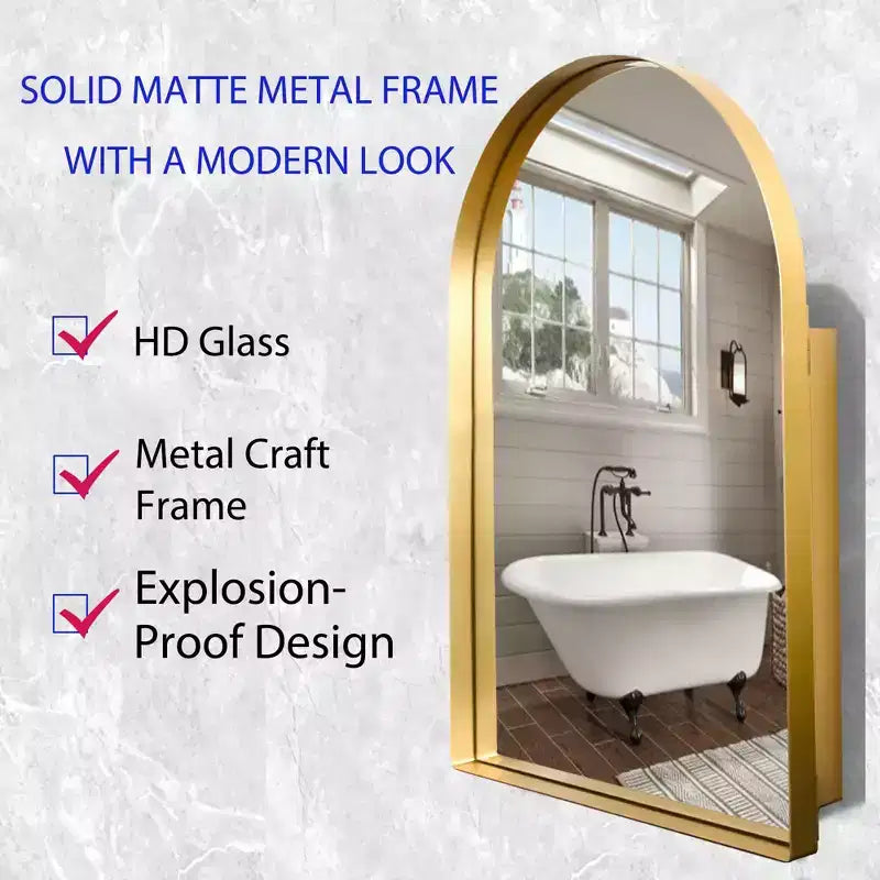 24x36 Inch Arched Recessed Medicine Cabinet, Metal Framed Bathroom Wall Cabinet with Mirror and Adjustable Shelves