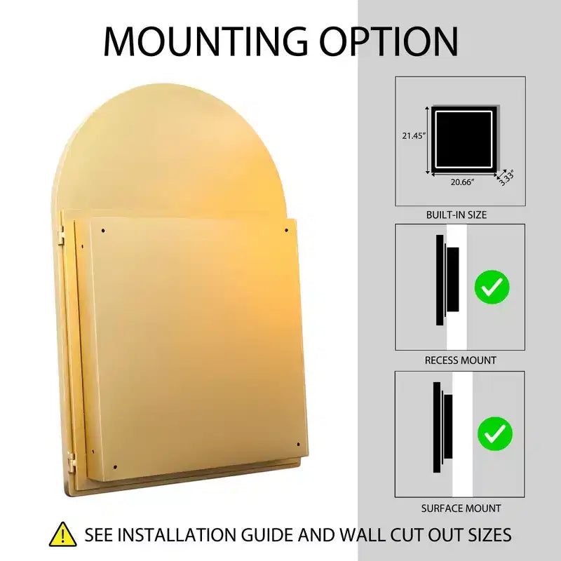 24x36 Inch Arched Recessed Medicine Cabinet, Metal Framed Bathroom Wall Cabinet with Mirror and Adjustable Shelves