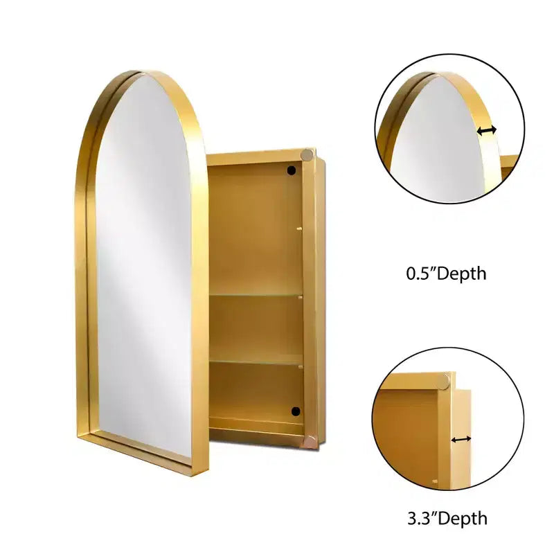 24x36 Inch Arched Recessed Medicine Cabinet, Metal Framed Bathroom Wall Cabinet with Mirror and Adjustable Shelves