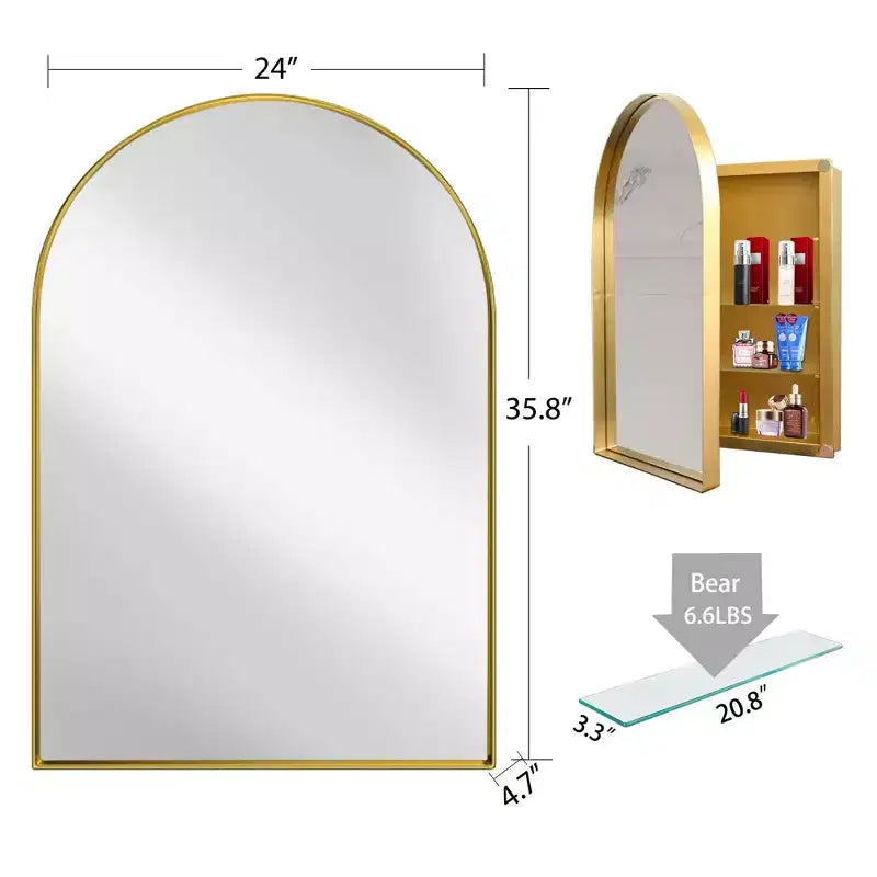 24x36 Inch Arched Recessed Medicine Cabinet, Metal Framed Bathroom Wall Cabinet with Mirror and Adjustable Shelves