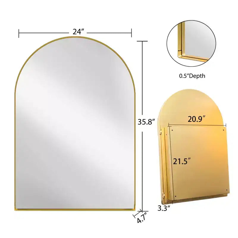 24x36 Inch Arched Recessed Medicine Cabinet, Metal Framed Bathroom Wall Cabinet with Mirror and Adjustable Shelves