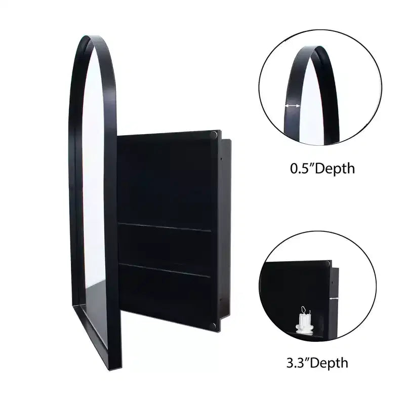 24x36 Inch Arched Recessed Medicine Cabinet, Metal Framed Bathroom Wall Cabinet with Mirror and Adjustable Shelves