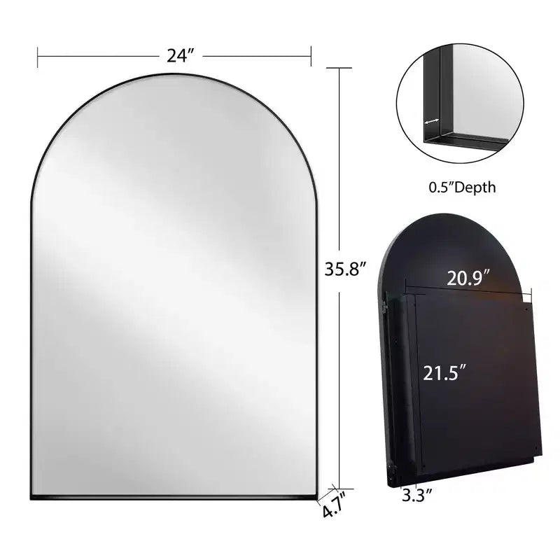 24x36 Inch Arched Recessed Medicine Cabinet, Metal Framed Bathroom Wall Cabinet with Mirror and Adjustable Shelves