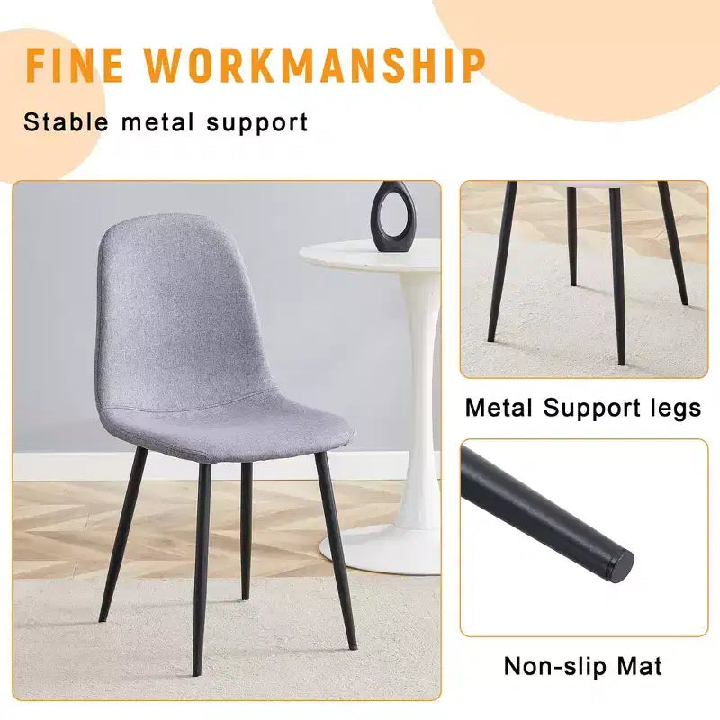 MAYEERTY Set of 4 Luxury Simple Dining Chairs Light Gray Linen Cotton Black Metal Legs Fits Diverse Decor