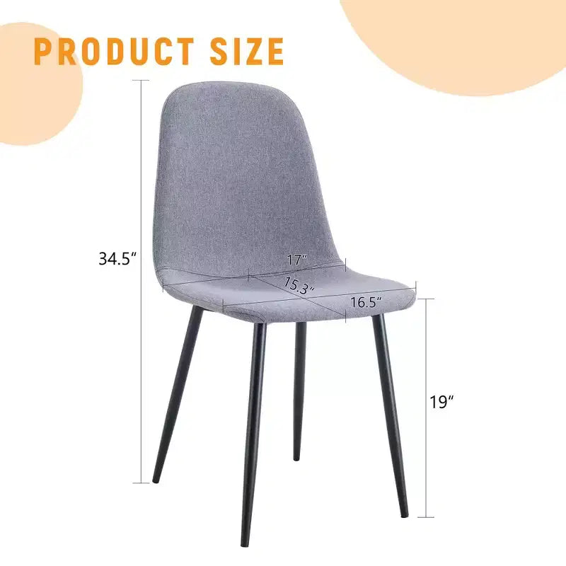 MAYEERTY Set of 4 Luxury Simple Dining Chairs Light Gray Linen Cotton Black Metal Legs Fits Diverse Decor