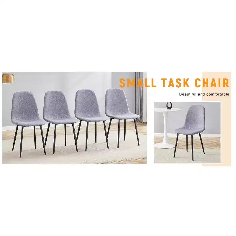 MAYEERTY Set of 4 Luxury Simple Dining Chairs Light Gray Linen Cotton Black Metal Legs Fits Diverse Decor