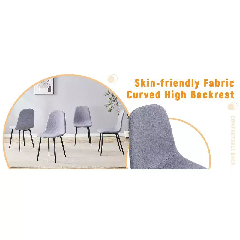 MAYEERTY Set of 4 Luxury Simple Dining Chairs Light Gray Linen Cotton Black Metal Legs Fits Diverse Decor