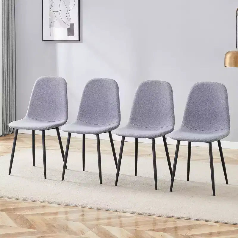 MAYEERTY Set of 4 Luxury Simple Dining Chairs Light Gray Linen Cotton Black Metal Legs Fits Diverse Decor