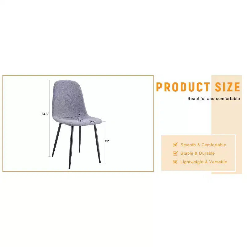 MAYEERTY Set of 4 Luxury Simple Dining Chairs Light Gray Linen Cotton Black Metal Legs Fits Diverse Decor