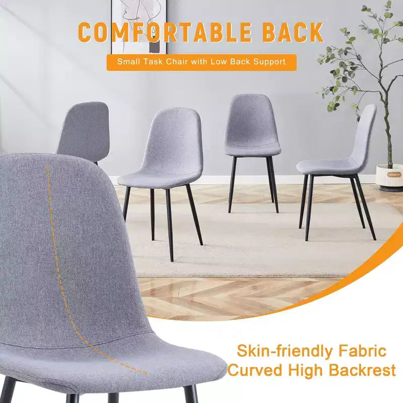 MAYEERTY Set of 4 Luxury Simple Dining Chairs Light Gray Linen Cotton Black Metal Legs Fits Diverse Decor