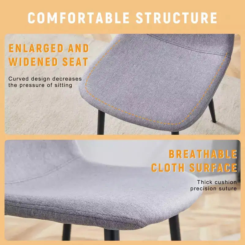MAYEERTY Set of 4 Luxury Simple Dining Chairs Light Gray Linen Cotton Black Metal Legs Fits Diverse Decor