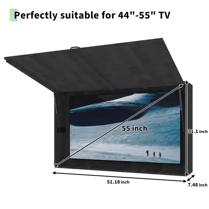 Outdoor Wooden TV Display Protector, 48 inch Solid Waterproof Adjustable Television Hard Box with Extra Cover and Telescopic Bracket Black