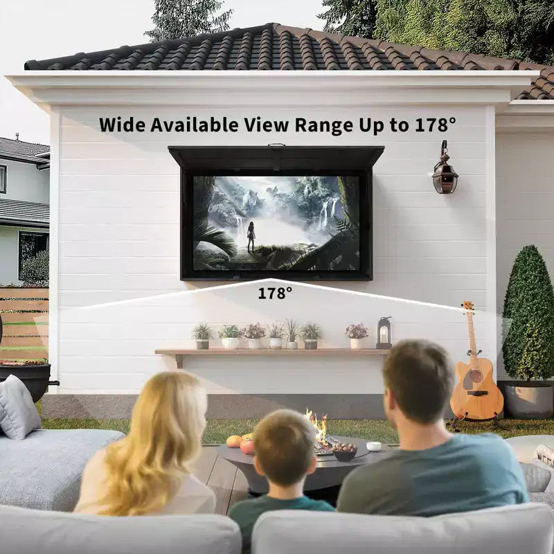Outdoor Wooden TV Display Protector, 48 inch Solid Waterproof Adjustable Television Hard Box with Extra Cover and Telescopic Bracket Black