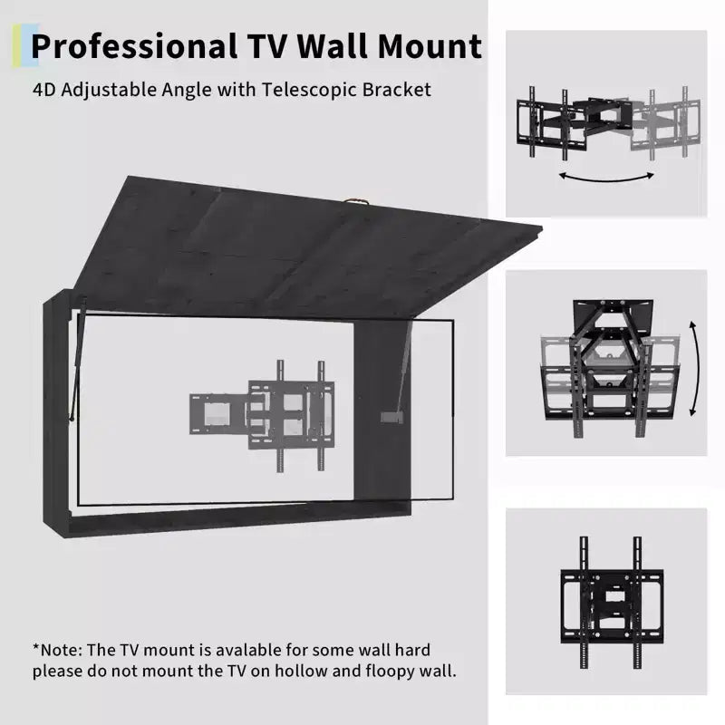Outdoor Wooden TV Display Protector, 48 inch Solid Waterproof Adjustable Television Hard Box with Extra Cover and Telescopic Bracket Black