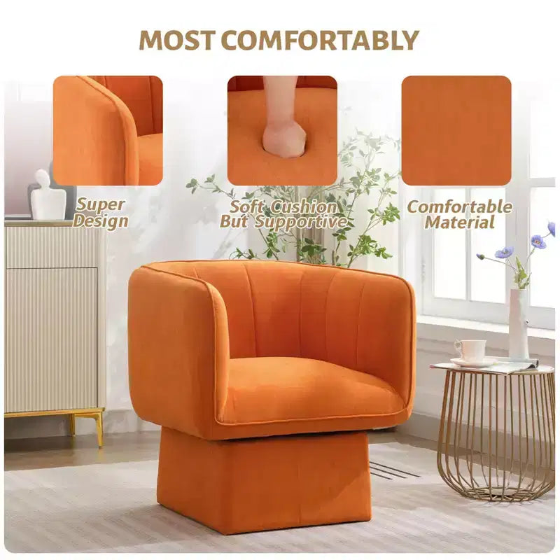 GustoWave Modern 360 Swivel Accent Chair, Swivel Round Barrel Chair with Wide Cushion, Fluffy Velvet Fabric Sofa Chairs