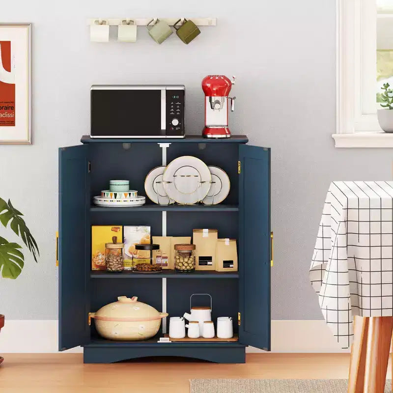 Costway Floor Storage Cabinet Modern Storage Organizer with Adjustable Shelves &2 Doors Black/Blue/Gray/White