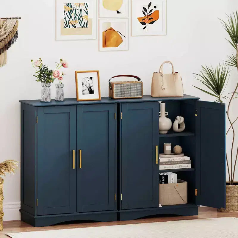 Costway Floor Storage Cabinet Modern Storage Organizer with Adjustable Shelves &2 Doors Black/Blue/Gray/White
