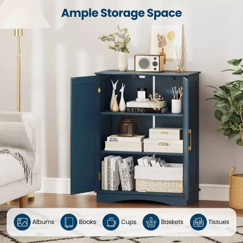 Costway Floor Storage Cabinet Modern Storage Organizer with Adjustable Shelves &2 Doors Black/Blue/Gray/White