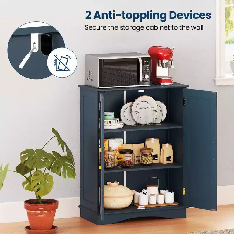 Costway Floor Storage Cabinet Modern Storage Organizer with Adjustable Shelves &2 Doors Black/Blue/Gray/White