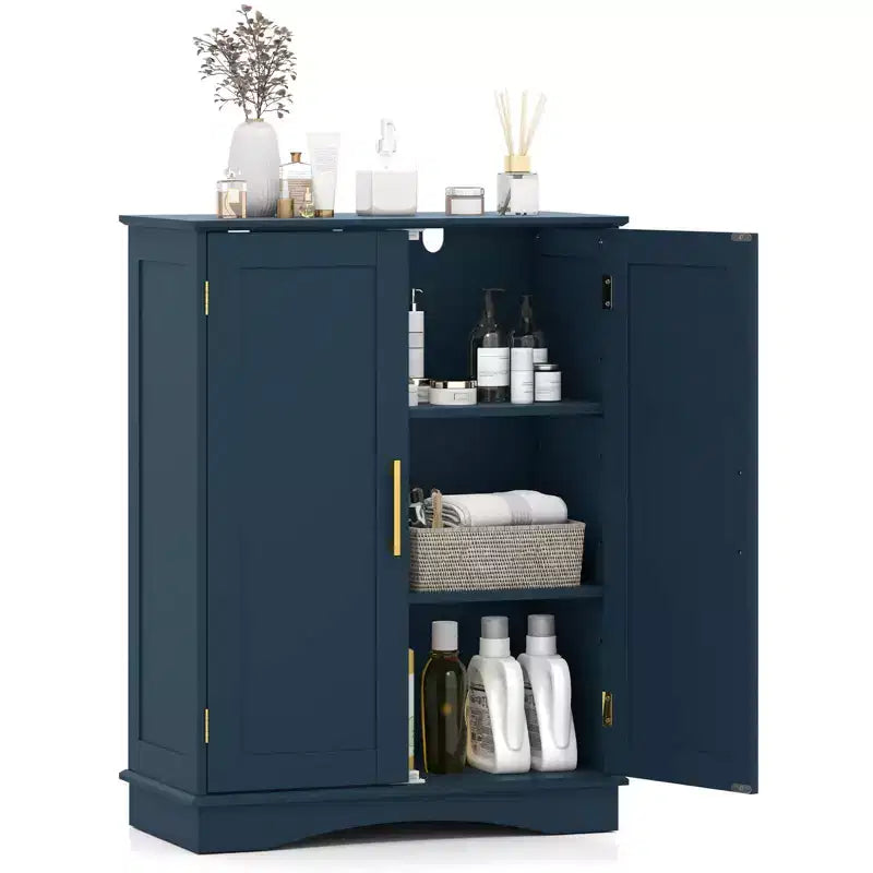 Costway Floor Storage Cabinet Modern Storage Organizer with Adjustable Shelves &2 Doors Black/Blue/Gray/White