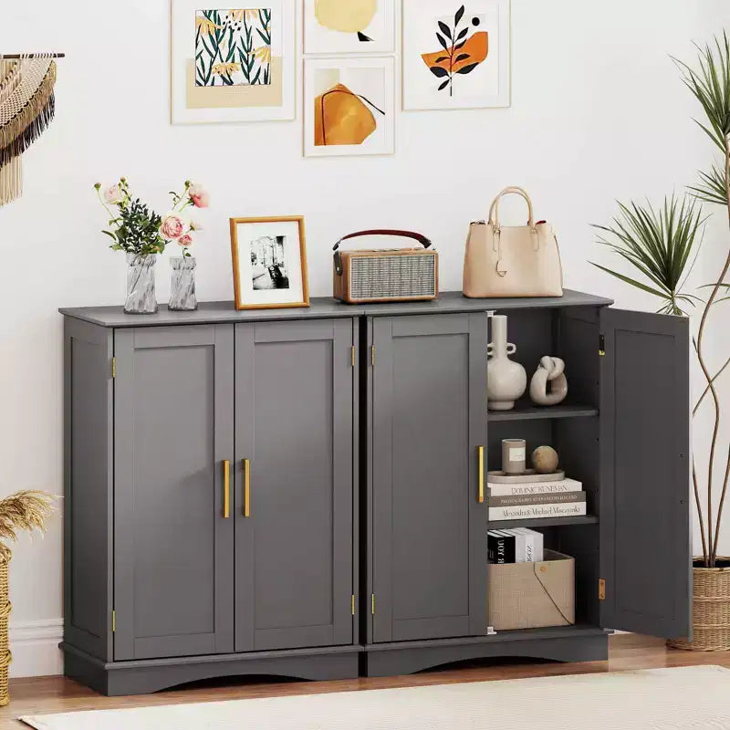 Costway Floor Storage Cabinet Modern Storage Organizer with Adjustable Shelves &2 Doors Black/Blue/Gray/White