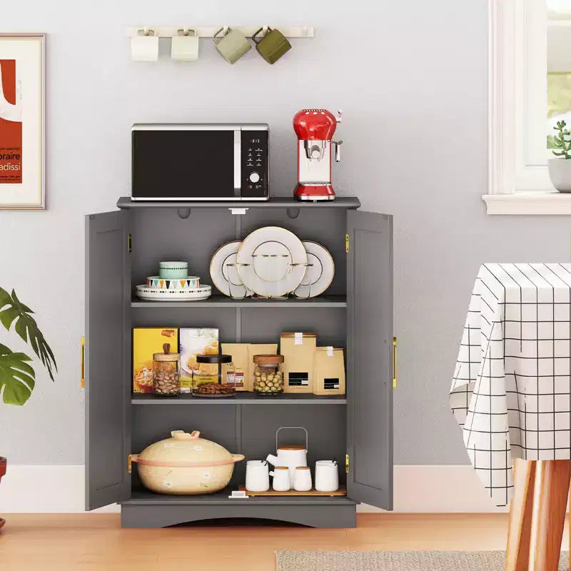 Costway Floor Storage Cabinet Modern Storage Organizer with Adjustable Shelves &2 Doors Black/Blue/Gray/White